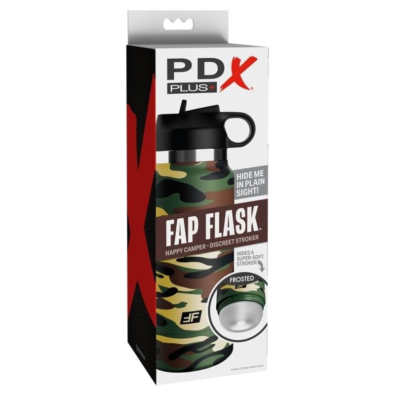Masturbador discreto Fap Flask Happy Camper com acabamento camuflado e aparência de garrafa reutilizável