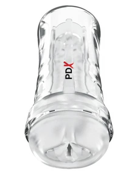 Masturbador masculino PDX EXTREME WET PUSSIES SUPER LUSCIOUS LIPS, transparente e com entrada em forma de lábios