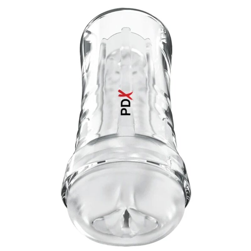 Masturbador masculino PDX EXTREME WET PUSSIES SUPER LUSCIOUS LIPS, transparente e com entrada em forma de lábios