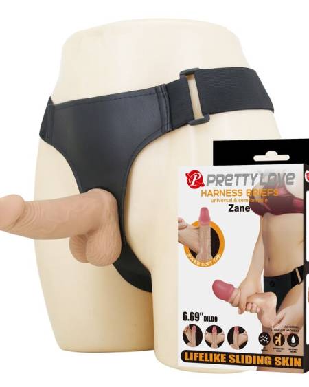 Arnês ajustável Zane com dildo flexível de cor natural