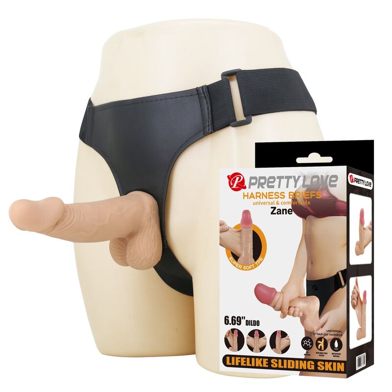 Arnês ajustável Zane com dildo flexível de cor natural