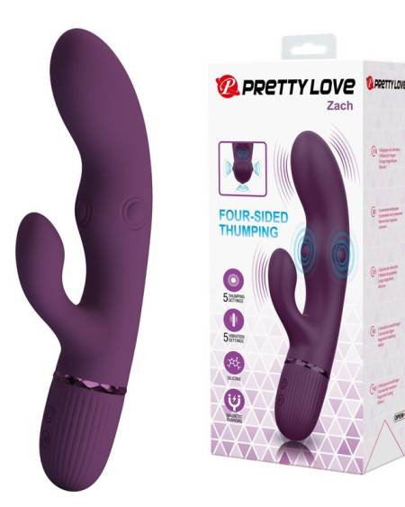 Vibrador coelho PRETTY LOVE Zach roxo, recarregável e com função de impulso