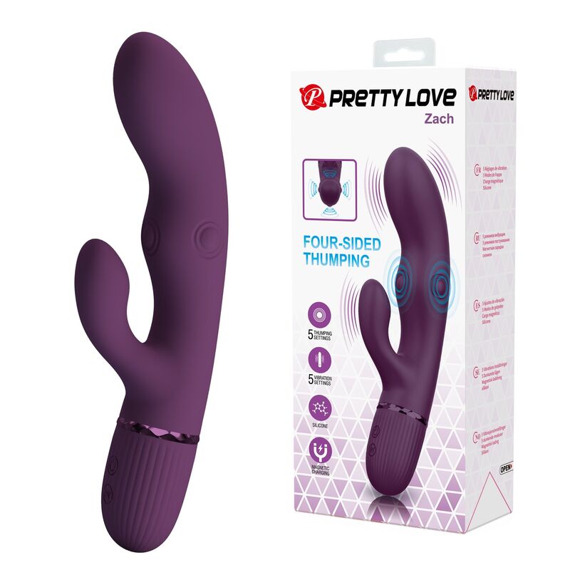 Vibrador coelho PRETTY LOVE Zach roxo, recarregável e com função de impulso