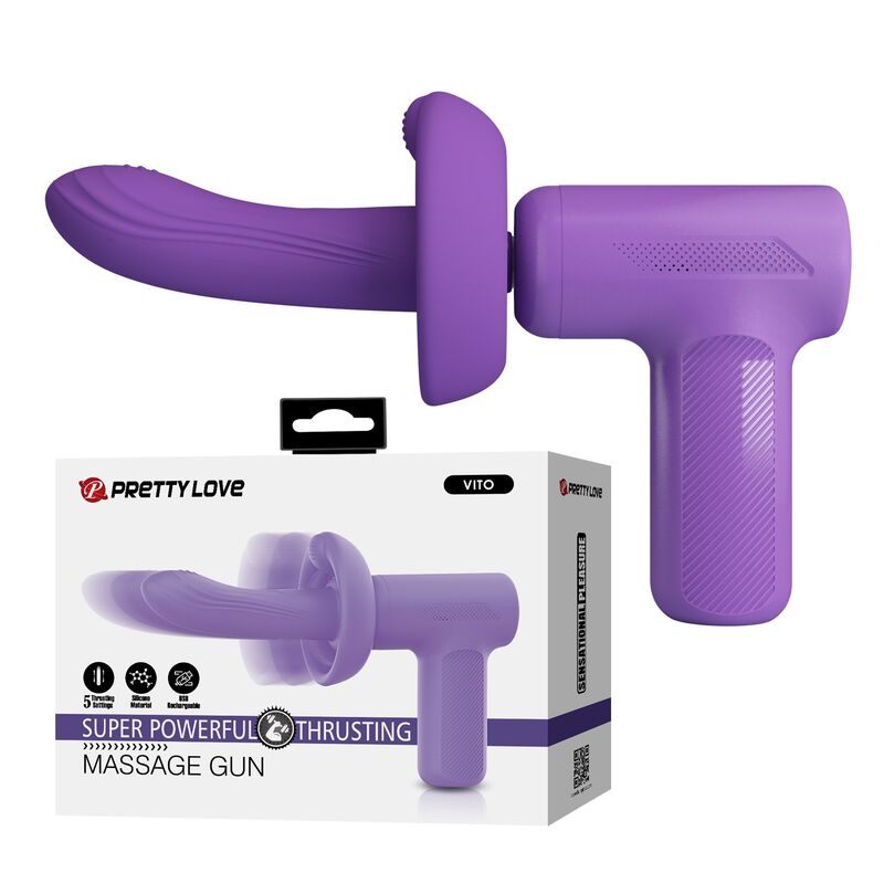 Pistola de massagem PRETTY LOVE VITO roxa, com cabeça de silicone intercambiável