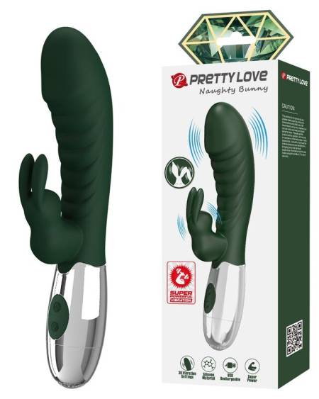 Vibrador coelho PRETTY LOVE Naughty Bunny verde, com design curvo e flexível