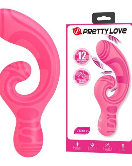 Massajador duplo PRETTY LOVE Verity rosa, com design curvo e recarga magnética USB
