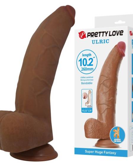 Dildo realista flexível PRETTY LOVE Ulric em TPE castanho, com base de ventosa