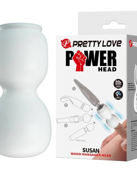 Cabeça Power Head Susan PRETTY LOVE em branco translúcido, para massajador tipo varinha, com 6,5 cm de diâmetro
