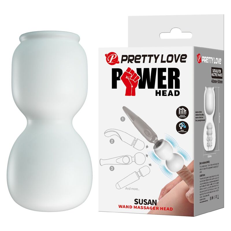 Cabeça Power Head Susan PRETTY LOVE em branco translúcido, para massajador tipo varinha, com 6,5 cm de diâmetro