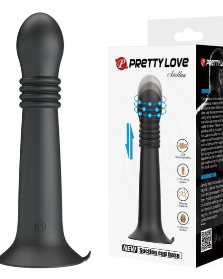 Vibrador rotativo PRETTY LOVE Stella em silicone preto, com ventosa e carregamento USB