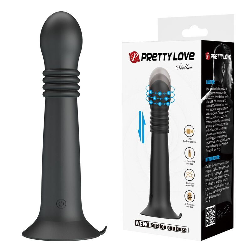 Vibrador rotativo PRETTY LOVE Stella em silicone preto, com ventosa e carregamento USB