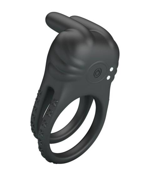 Anel vibratório PRETTY LOVE SINI preto, com duplo aro e estimulador externo