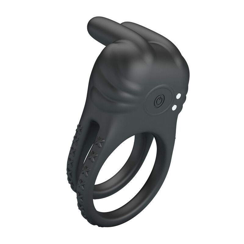 Anel vibratório PRETTY LOVE SINI preto, com duplo aro e estimulador externo
