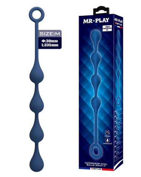 Bolas anais azuis MR PLAY em silicone, com design escalonado e anilha de extração