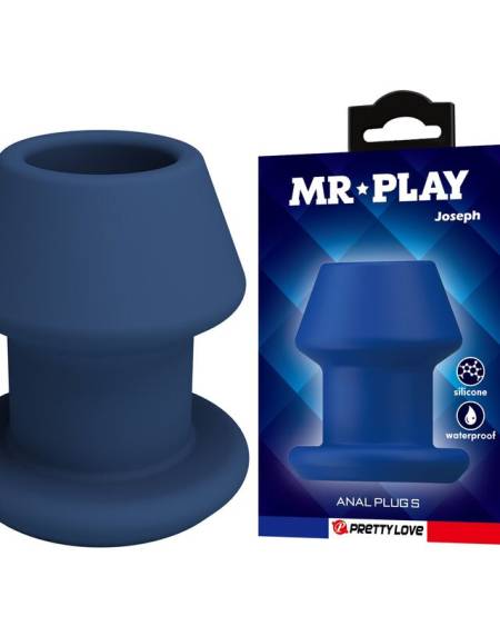 Plug anal oco JACK da MR PLAY em silicone azul, com base ergonómica