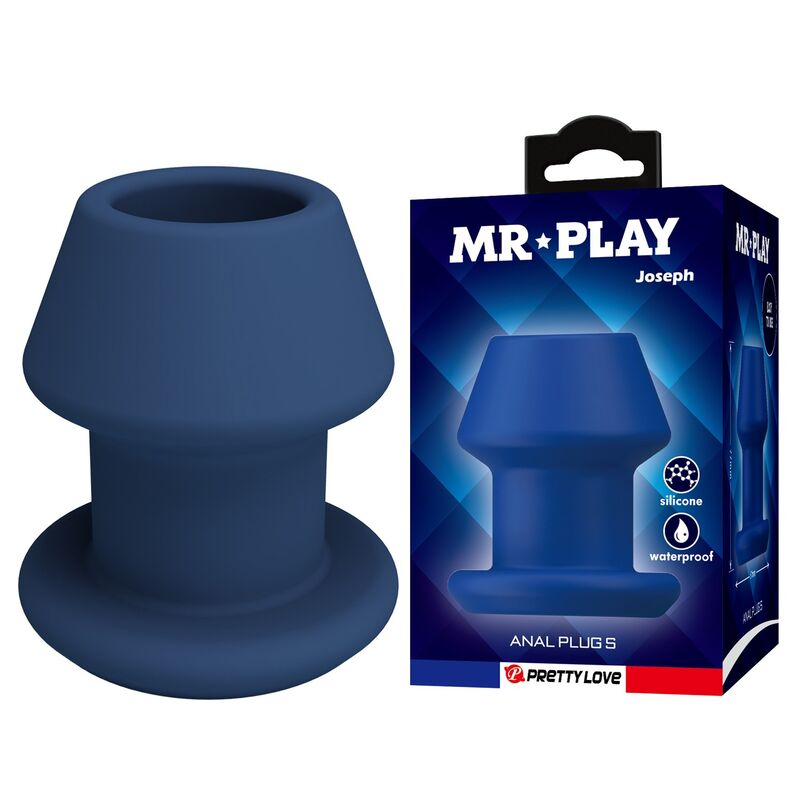 Plug anal oco JACK da MR PLAY em silicone azul, com base ergonómica