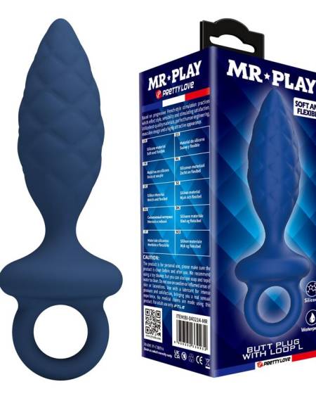 Plug anal azul texturizado MR PLAY com anel de extração
