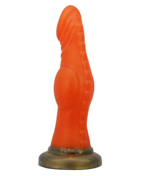 Dildo de fantasia BLAZEHEART CHARGER da POWER MONSTERS, laranja translúcido e com ventosa