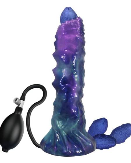 Dildo insuflável POWER MONSTERS Duskwalker Sentinel tricolor, com textura marcada e bomba manual