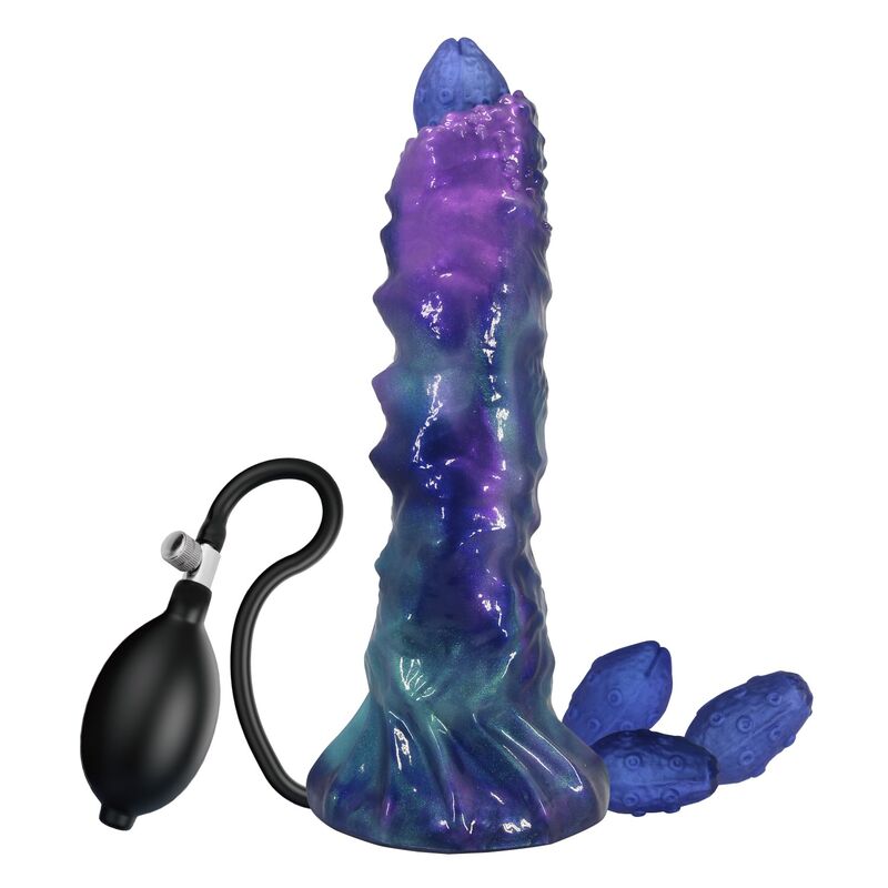 Dildo insuflável POWER MONSTERS Duskwalker Sentinel tricolor, com textura marcada e bomba manual