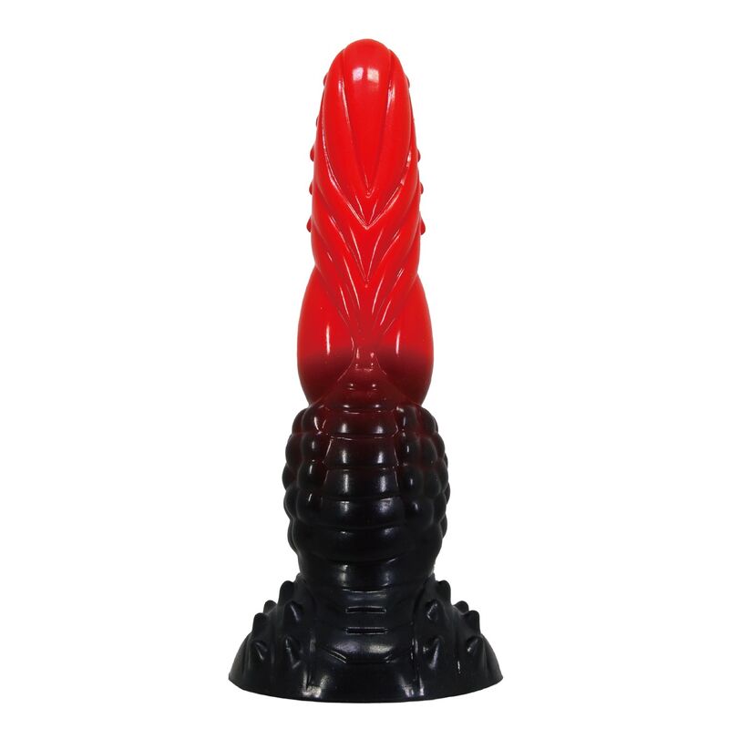 Dildo de fantasia Fire Dragon da POWER MONSTERS, vermelho e preto, com ventosa e 24,5 cm