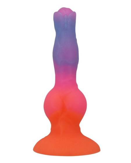 Dildo Hercules POWER MONSTERS em silicone, com ventosa e degradé laranja, rosa e azul