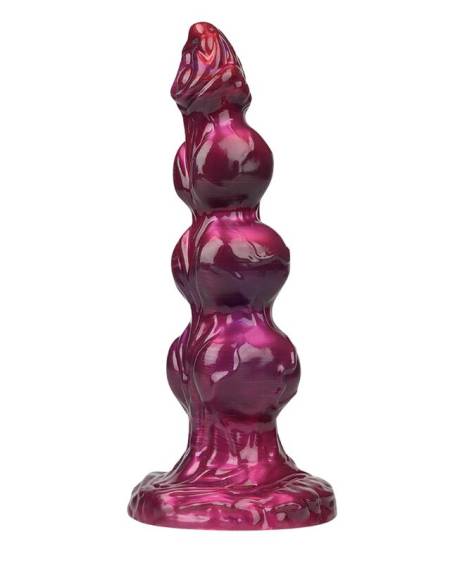 Dildo de fantasia Primal Beastlord rosa translúcido, com design segmentado e base com ventosa