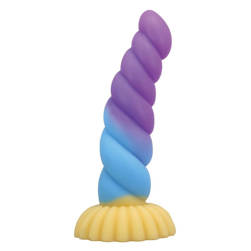 Dildo de fantasia tricolor POWER MONSTERS, com design helicoidal e ventosa