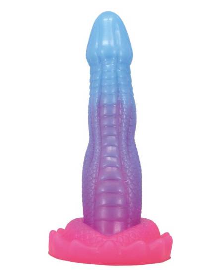 Dildo de fantasia POWER MONSTERS VOID PYTHON em azul, lilás e rosa, com textura escamada e ventosa