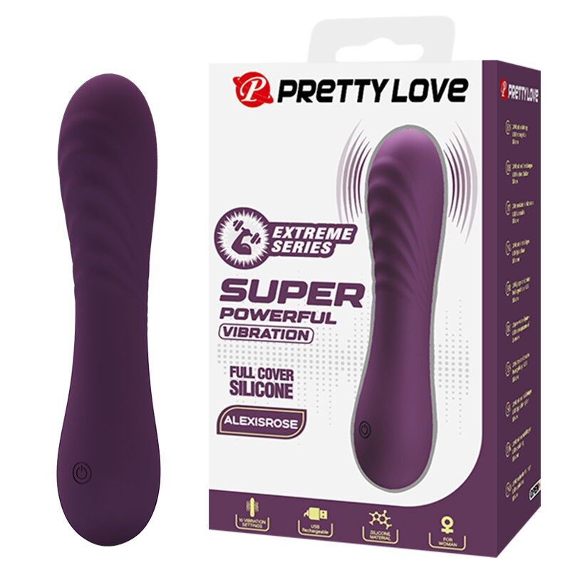 Vibrador recarregável roxo Pretty Love AlexisRose, com 10 funções de vibração e recarga USB