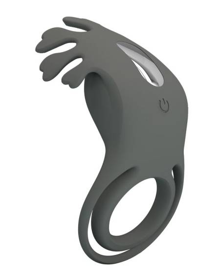 Anel vibratório recarregável PRETTY LOVE Master Ring em silicone preto, com estimulador superior de pontas flexíveis