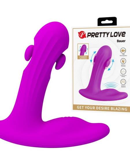 Massajador de próstata BAUER roxo da PRETTY LOVE, com formato em L e estimulador externo