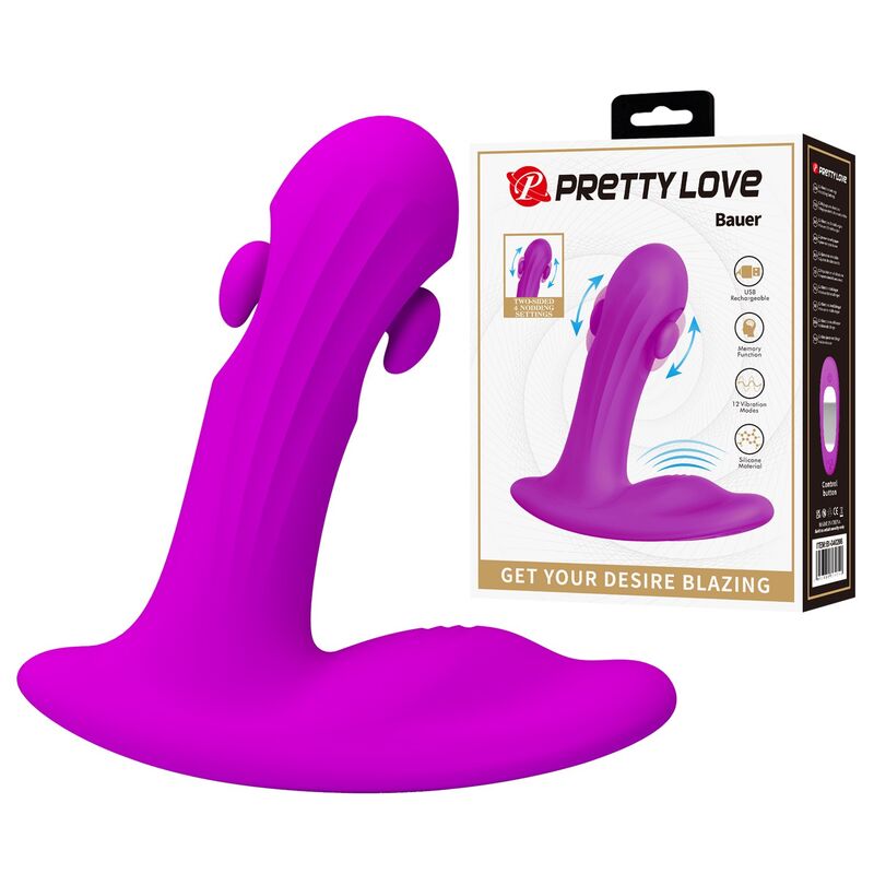 Massajador de próstata BAUER roxo da PRETTY LOVE, com formato em L e estimulador externo