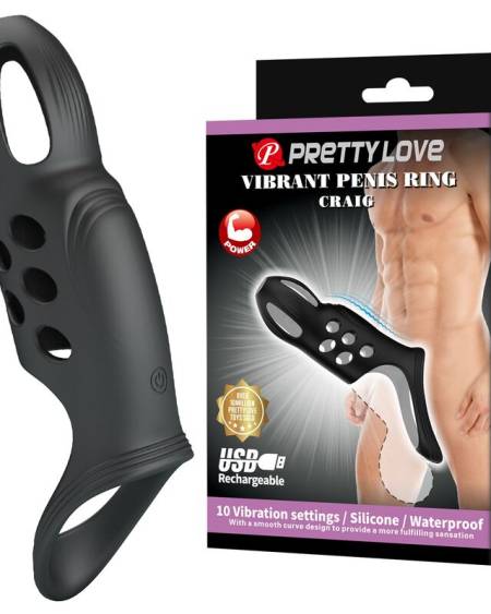 Anel vibratório preto PRETTY LOVE CRAIG com estimulador externo