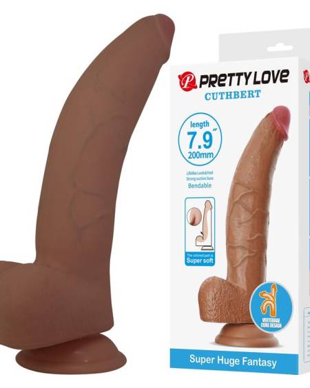 Dildo realista flexível PRETTY LOVE CUTHBERT castanho, com 20 cm e base de ventosa