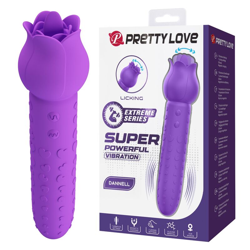Vibrador Pretty Love Dannell roxo, com cabeça floral para estimulação oral e clitoriana