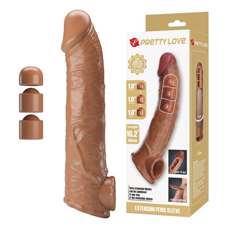 Capa extensora PRETTY LOVE para pénis, translúcida, com ventosa e três insertos ajustáveis