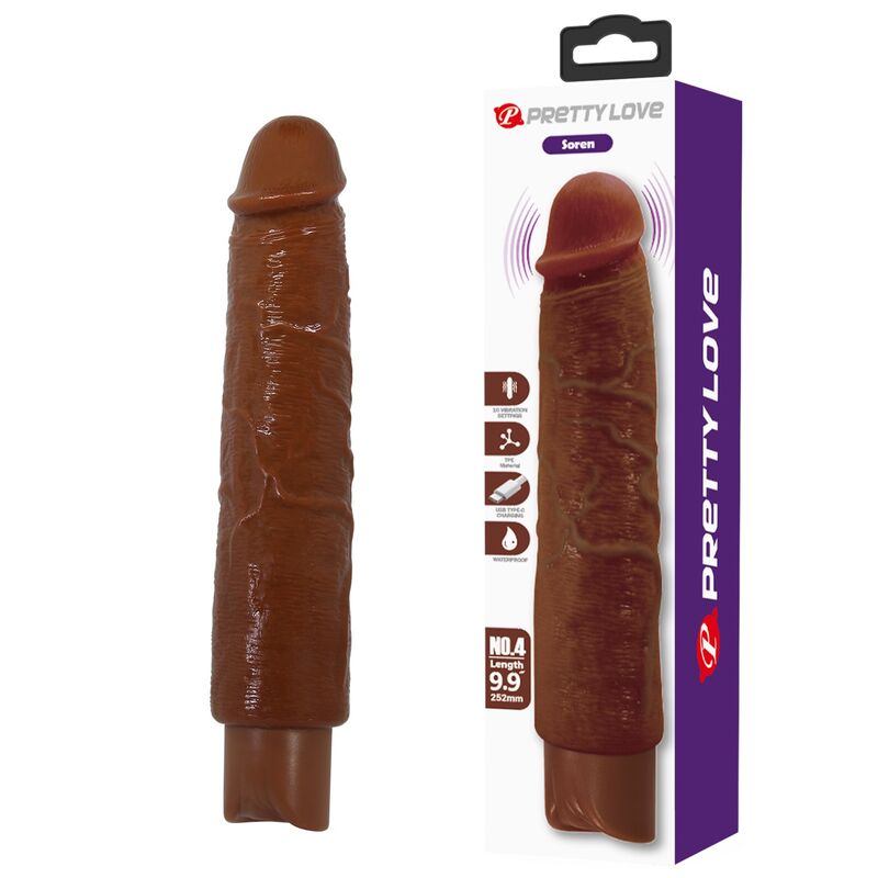 Vibrador realista PRETTY LOVE Gavin castanho, com 25 cm e relevo detalhado