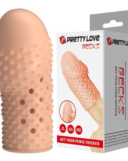 Capa para pénis PRETTY LOVE GEEK'S em cor natural e transparente, com superfície exterior texturizada
