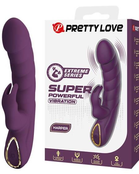 Vibrador coelho Pretty Love Harper roxo, com estimulador externo flexível