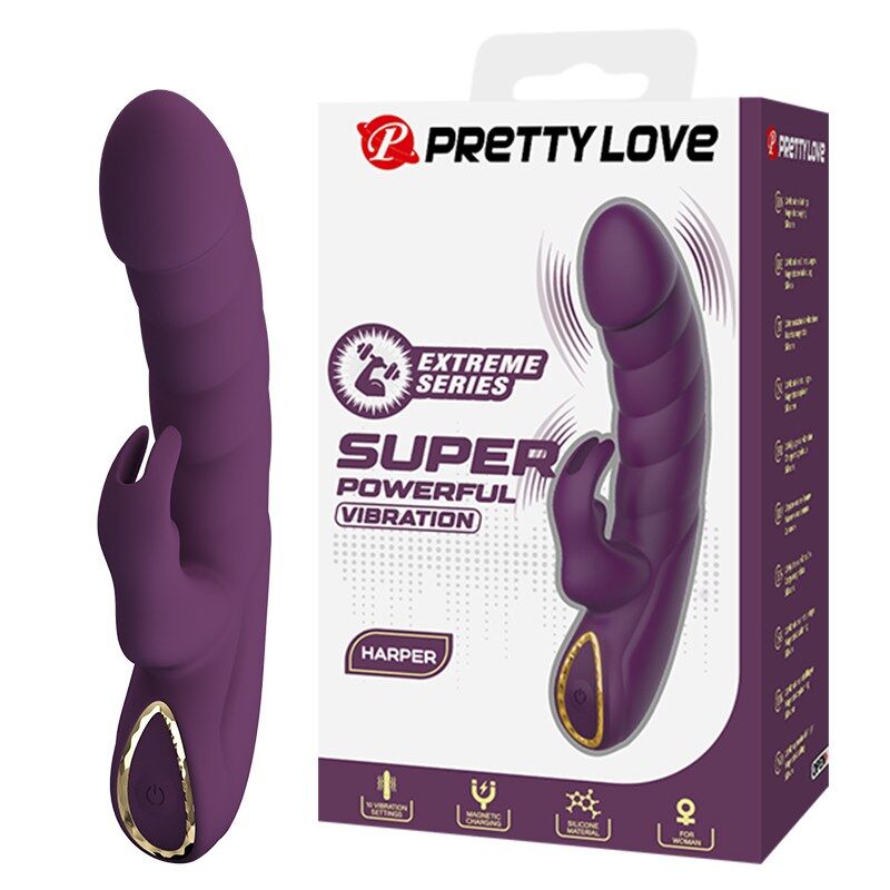 Vibrador coelho Pretty Love Harper roxo, com estimulador externo flexível