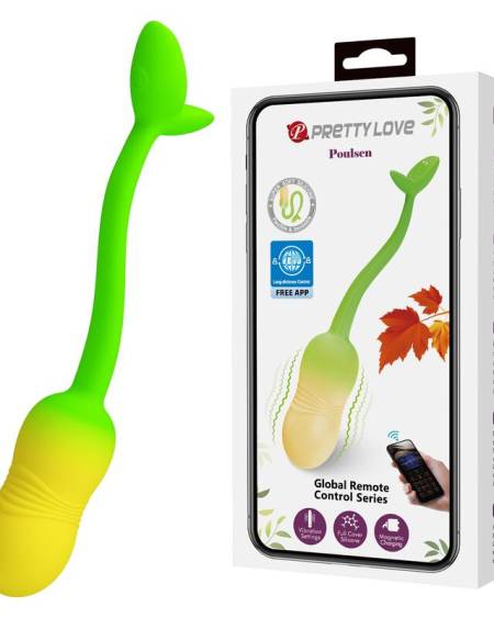 Ovo vibrador PRETTY LOVE verde e amarelo, com cabo flexível de extração