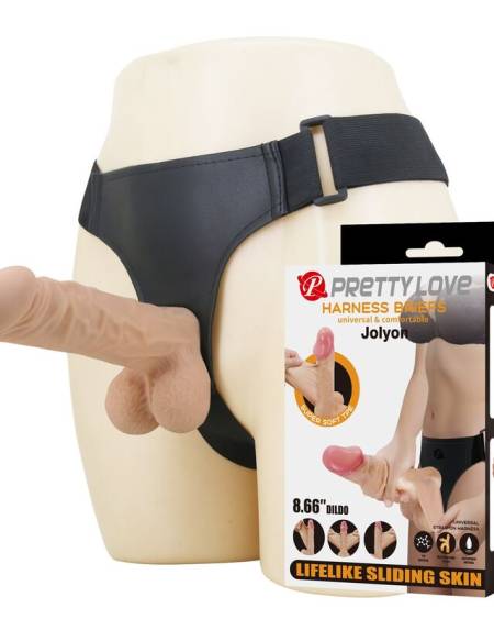 Arnês PRETTY LOVE Jolyon com dildo flexível de cor natural, 22 cm e 4,8 cm de diâmetro