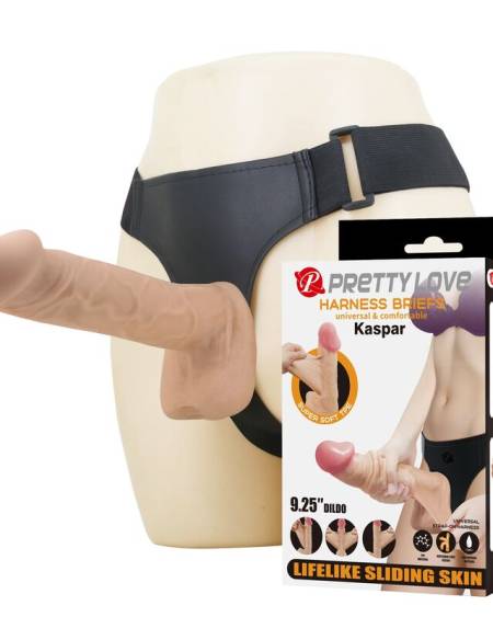 Arnês ajustável Kaspar com dildo flexível de cor natural