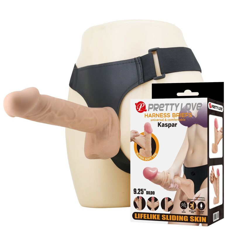 Arnês ajustável Kaspar com dildo flexível de cor natural