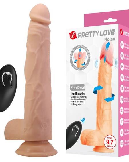 Dildo vibrador PRETTY LOVE Nolan de cor natural, com base com ventosa