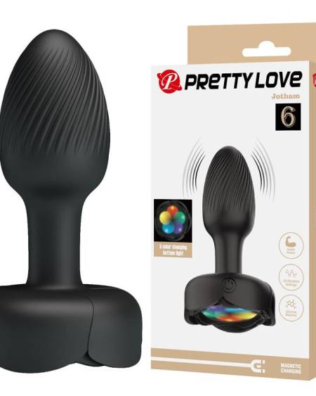 Plug anal vibrador Pretty Love preto, com design ergonómico e recarga magnética USB