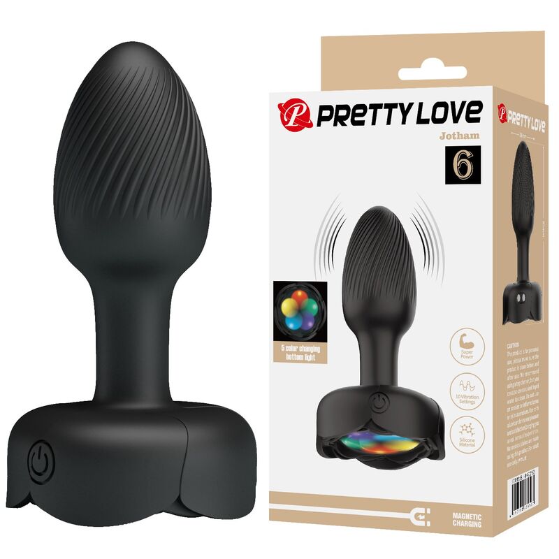 Plug anal vibrador Pretty Love preto, com design ergonómico e recarga magnética USB