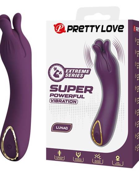 Vibrador recarregável Pretty Love Lunao roxo, com cabeça flexível de dupla ponta