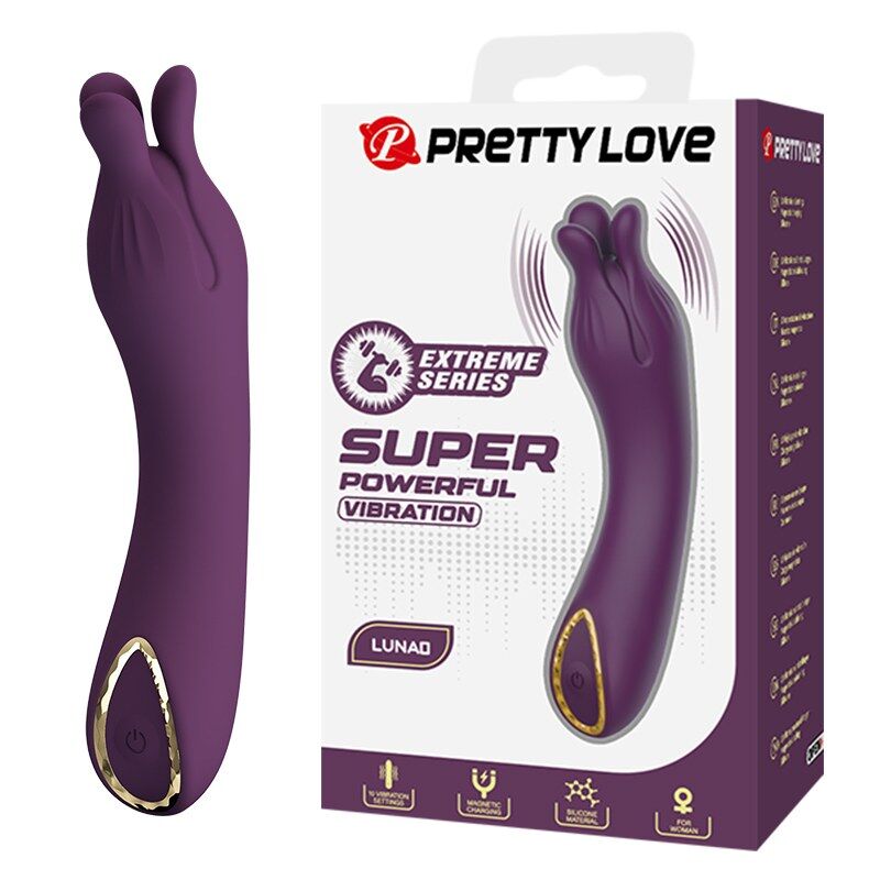 Vibrador recarregável Pretty Love Lunao roxo, com cabeça flexível de dupla ponta